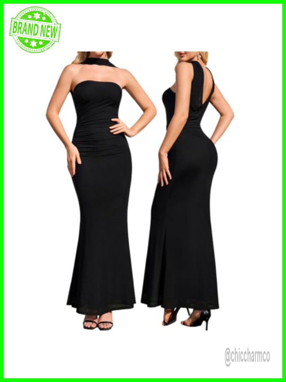 Auraxe Halter Maxi Dress Formal Wedding Guest Bodycon Mesh